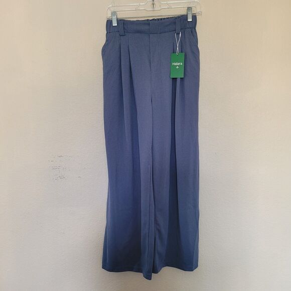 Halara Womens High Waisted Pocket Wide Leg Blue Pants Size Small Petite Pleated - Picture 1 of 7